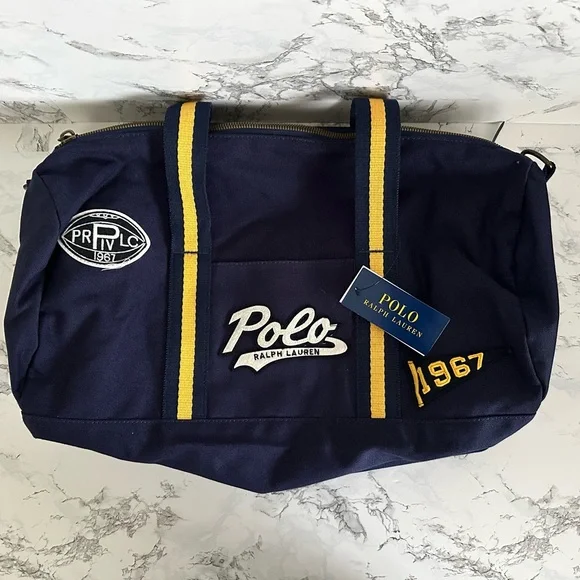 Polo Ralph Lauren Varsity Patches Newport Canvas Duffle Bag PWing Preppy Sport - Picture 3 of 12